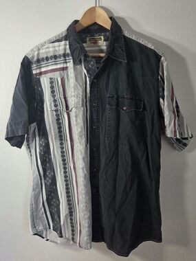 Vintage Youngbloods Western Shirt Men XL Split Panel Aztec Pearl Snap Cowboy
